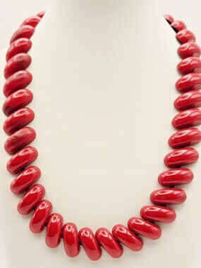 Vintage 1950s Napier Red Enamel Choker Necklace Pat Pending Metal Link Collar